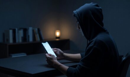 Person sending anonymous messages privately on a smartphone