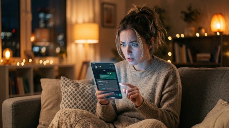 Person quietly unsending a message on a smartphone without the other person knowing