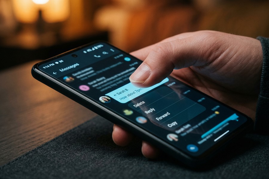 Comparison of RCS and SMS message interface in Google Messages on an Android phone