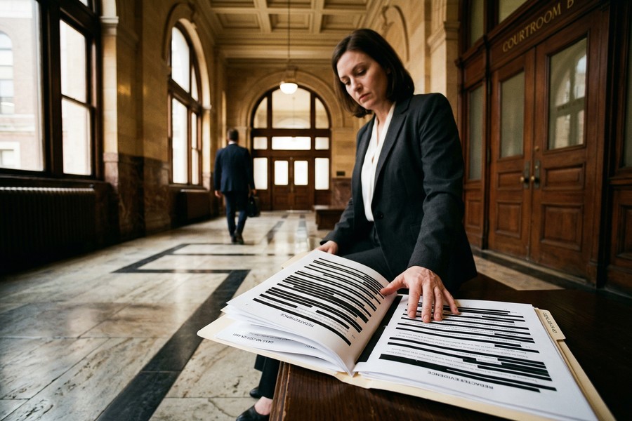 Legal document and smartphone showing deleted message notification, privacy concept illustration