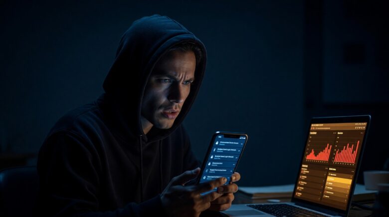 Person checking smartphone for signs of being hacked