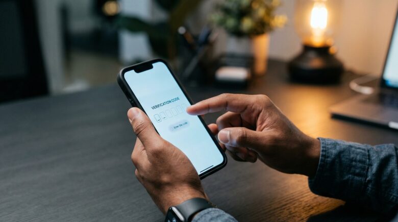 Smartphone displaying a two-factor authentication code next to a login screen