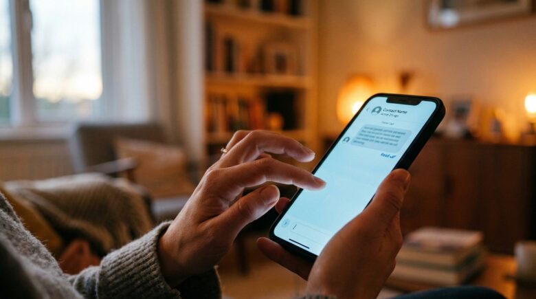 Person on smartphone turning off read receipt settings in a messaging app