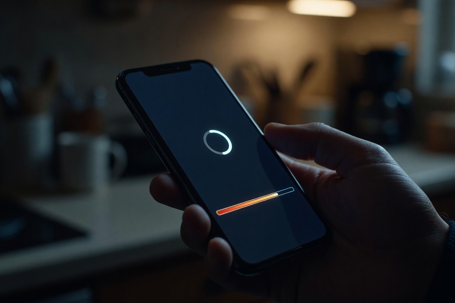 Mobile phone showing a large file transfer progress bar on a messaging app