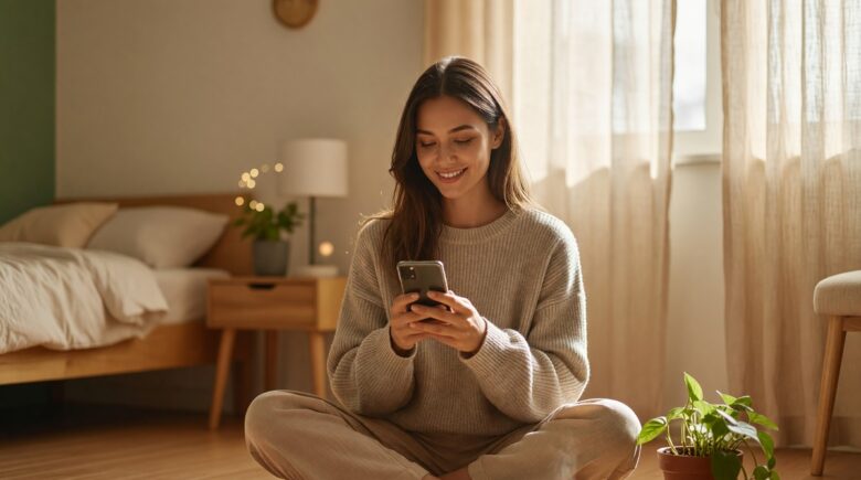 Person using a gratitude app on their phone to build a positive mindset daily