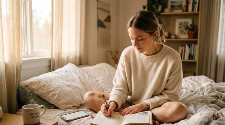 Person using a journaling app on a smartphone to build a daily reflection habit
