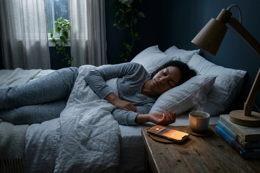 Side-by-side comparison of Calm and Headspace sleep screens on two smartphones