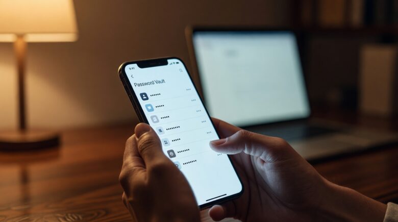 Best password manager apps displayed on iPhone and Android smartphones