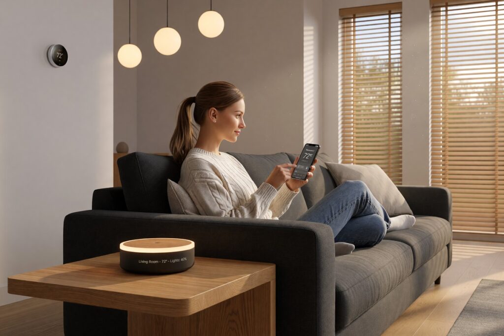 Best smart home hubs displayed on a table controlling multiple smart devices from one app