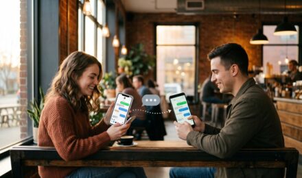 iPhone and Android phone exchanging messages side by side illustrating cross-platform messaging