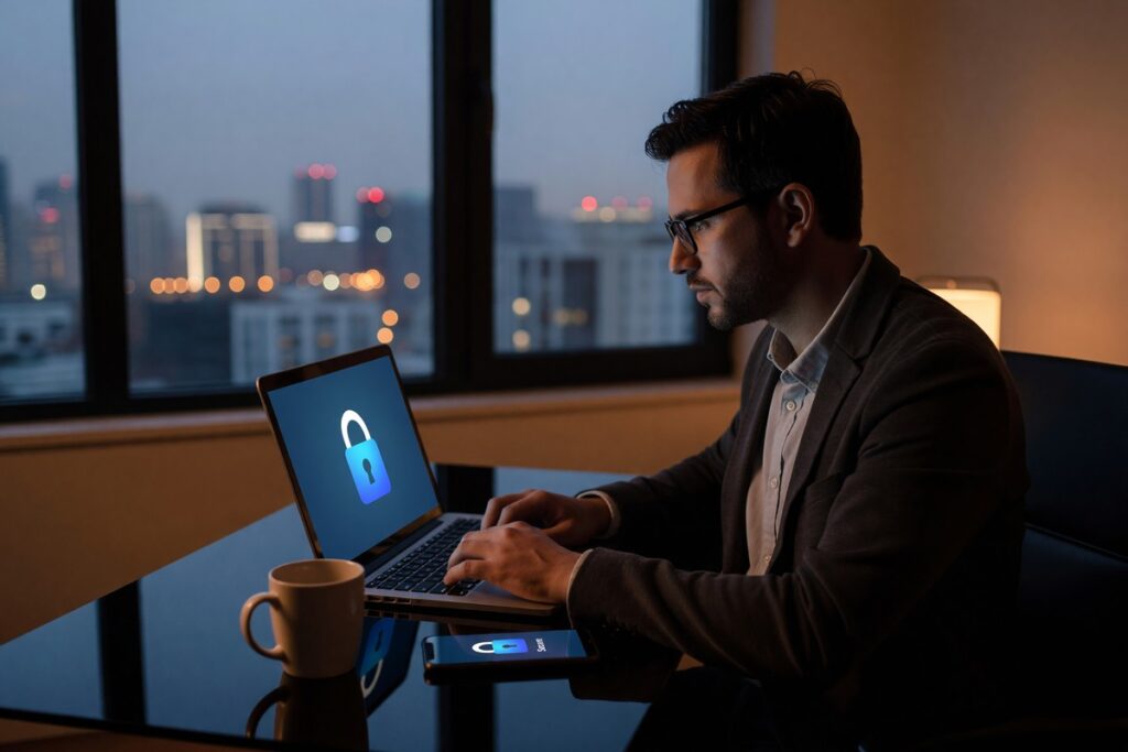 Illustration of end-to-end encryption protecting private messages between two users