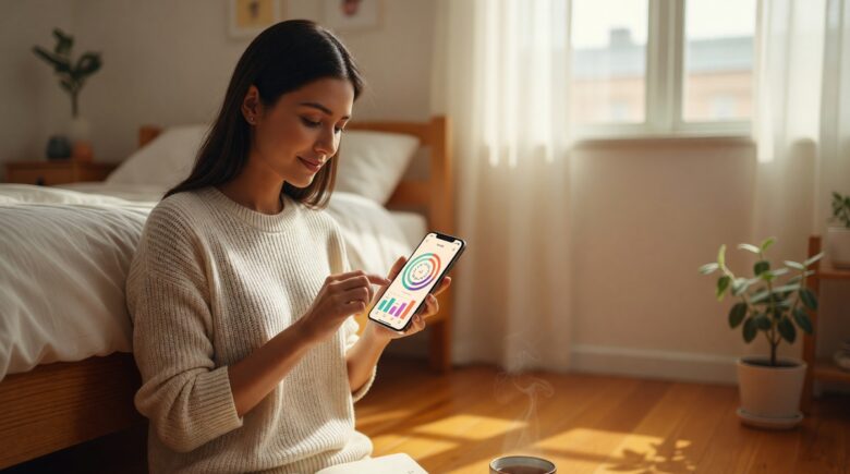 Person using a habit tracking app on smartphone to improve mental health and daily routines