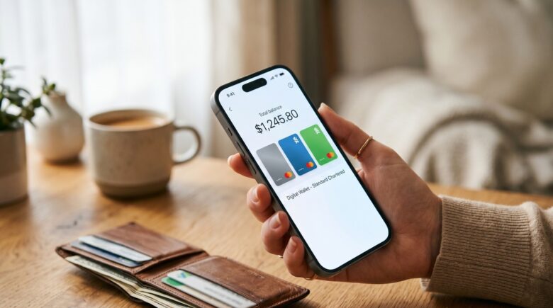 Person using a digital wallet app on smartphone instead of a physical wallet