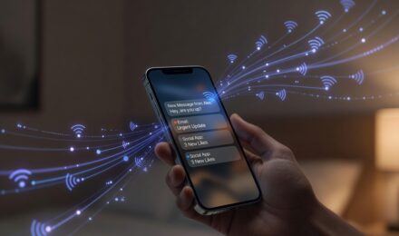 Diagram showing how push notifications work from server to smartphone screen