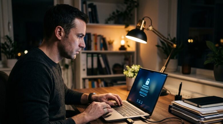 A locked digital vault icon with encrypted sensitive documents stored securely on a device