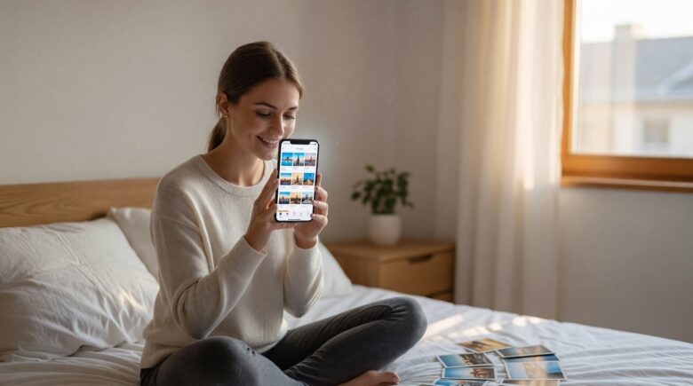 Person freeing up storage space on smartphone without deleting photos