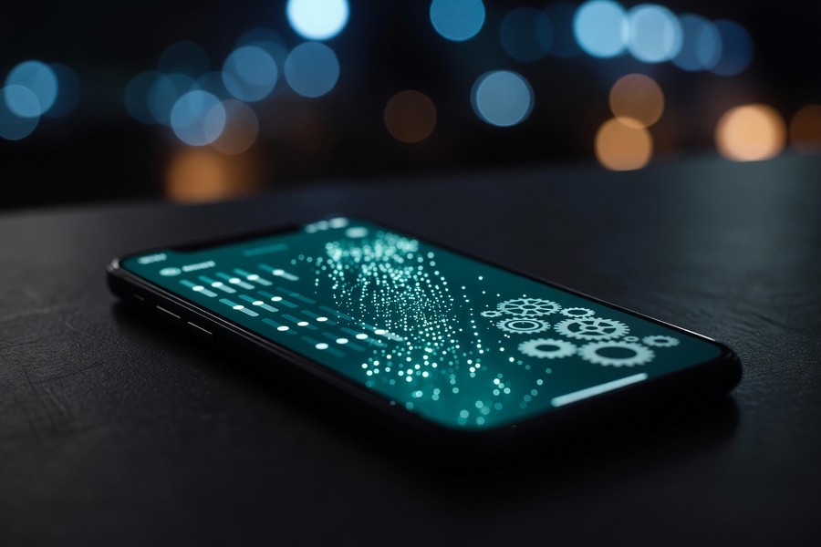 Person checking phone storage settings on an organized, clutter-free home screen