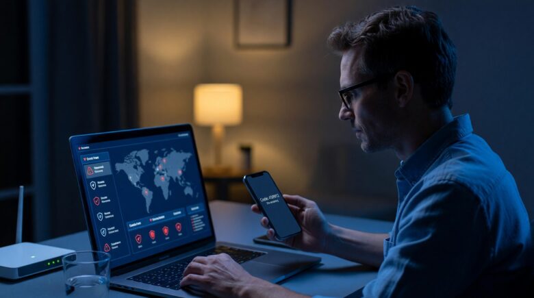 Person securing personal data on a laptop after a data breach