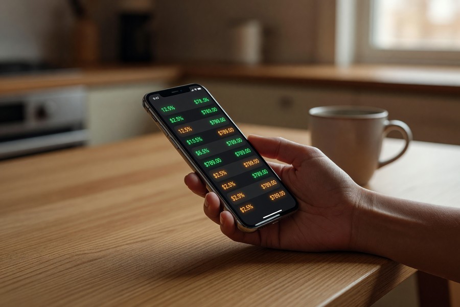 A smartphone screen showing bank account security alert settings and notification toggles