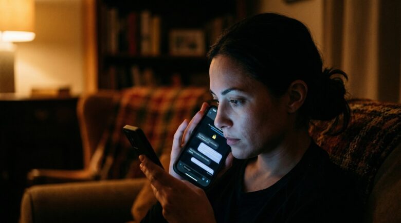Person setting up a secret chat on a smartphone with a privacy lock icon on screen