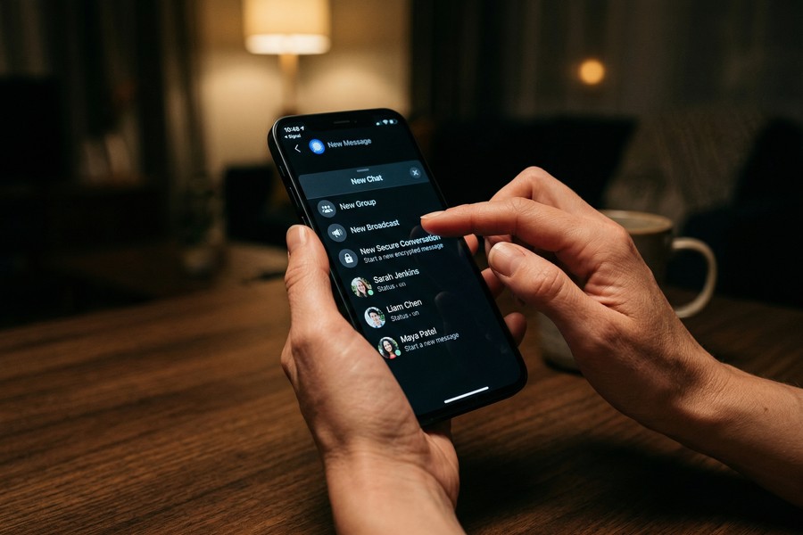 Step-by-step screen showing Telegram Secret Chat activation on an Android smartphone