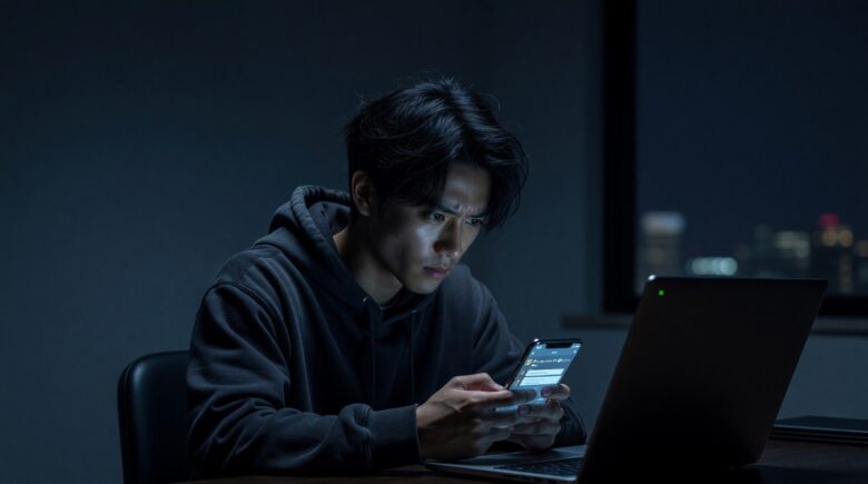 Person checking smartphone for signs that messages are being monitored