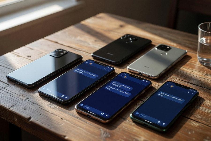 Side-by-side comparison of iMessage on iPhone and Google Messages on Android