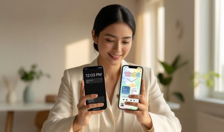Side-by-side lock screen customization comparison of iPhone and Android devices
