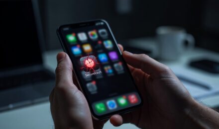 Smartphone screen showing a warning alert about a malicious app detected in the app store in 2026