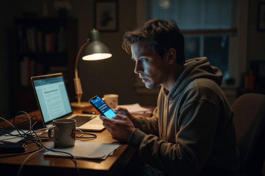 Person checking smartphone for signs their messaging app has been hacked