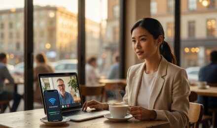 Person using phone as a personal hotspot while monitoring data usage on screen