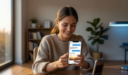 Side-by-side comparison of RCS messaging and SMS on a smartphone screen