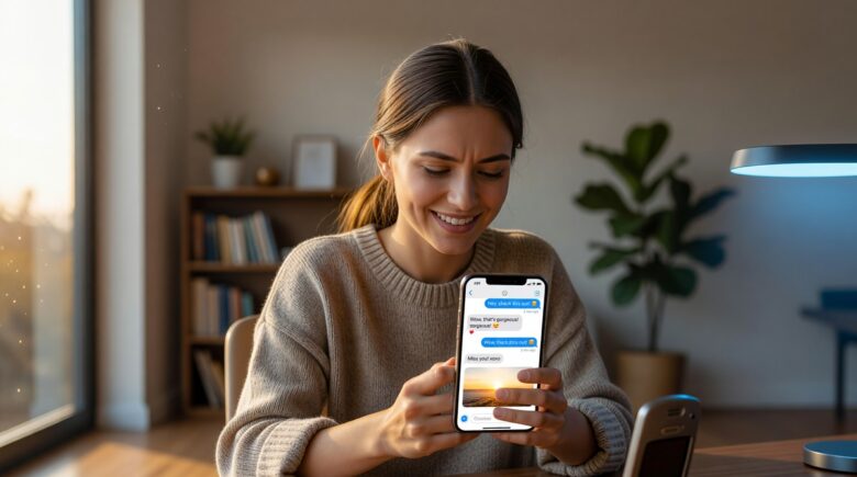 Side-by-side comparison of RCS messaging and SMS on a smartphone screen