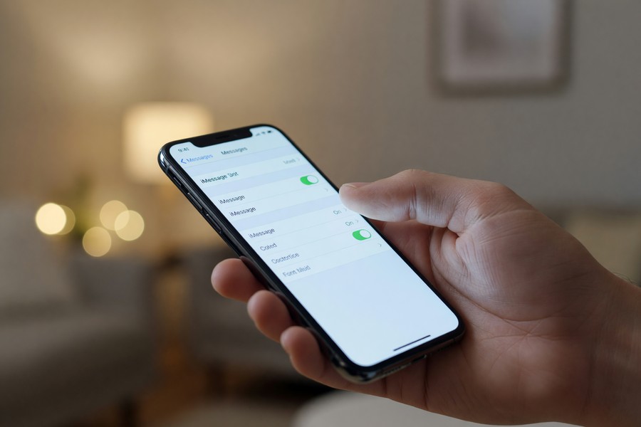 iPhone Messages app settings screen showing the RCS Messaging toggle turned on