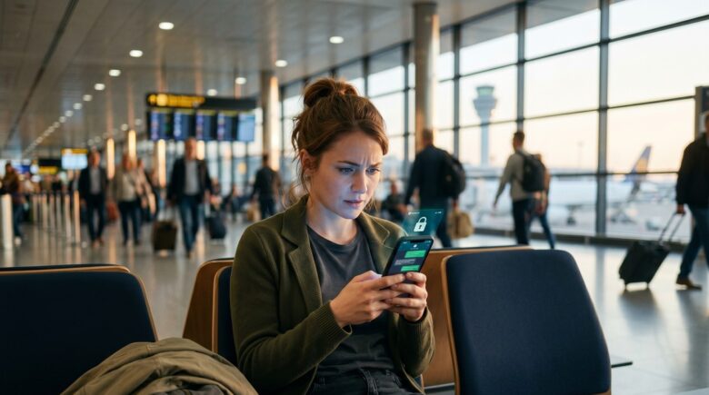 Person securing messaging apps on smartphone before international travel