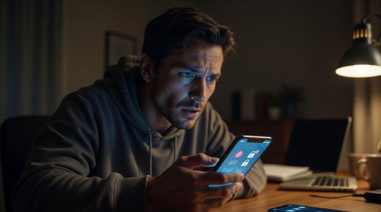 Person securing their smartphone against a SIM swapping attack