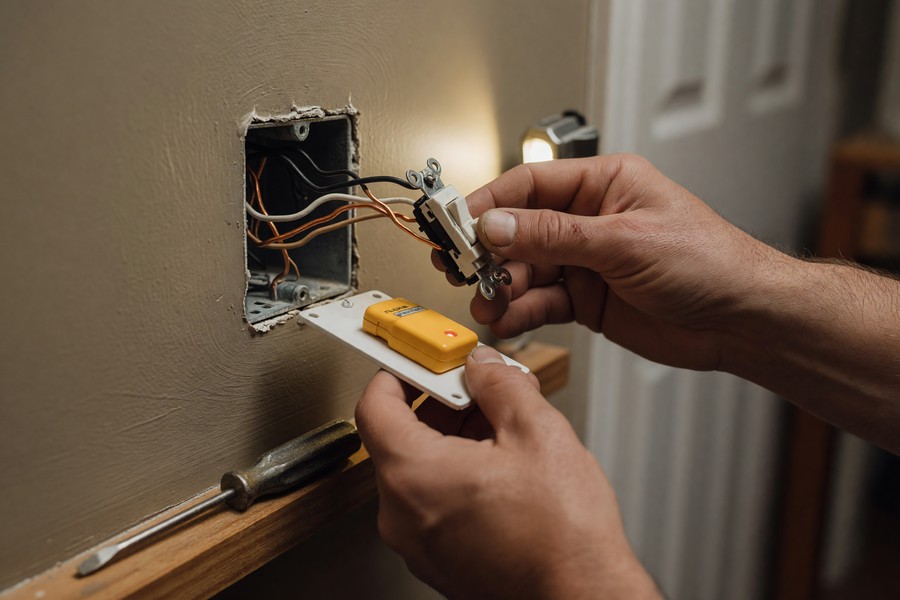 Step-by-step smart bulb installation in a standard ceiling fixture with app pairing screen visible