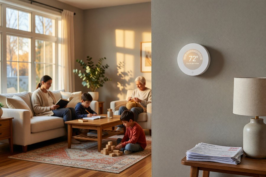 Side-by-side comparison chart showing annual energy savings for smart vs programmable thermostats