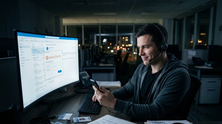 A hacker using social engineering tactics to manipulate a person on a computer