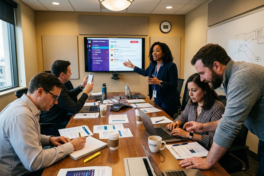 IT administrator configuring channel governance settings in a business messaging platform admin console
