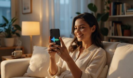 Person using a voice messaging app on smartphone in 2026