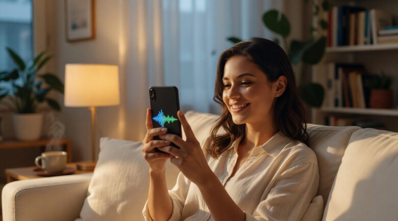 Person using a voice messaging app on smartphone in 2026