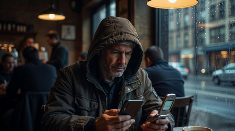 Person holding a smartphone with a burner phone number app open for private messaging