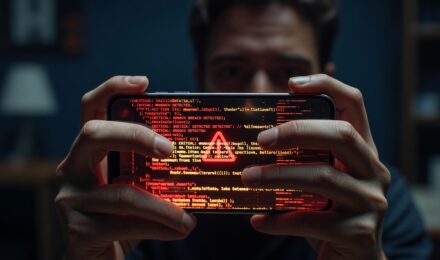 Smartphone screen showing a security warning representing a zero-day exploit phone threat