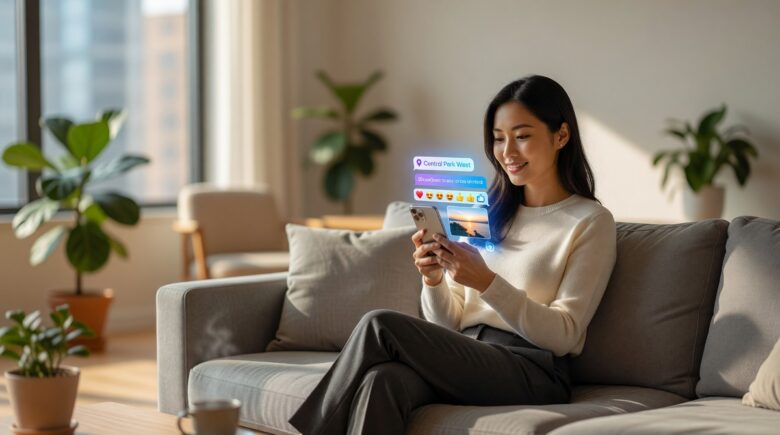 Smartphone screen showing RCS messaging features like read receipts and high-quality media sharing