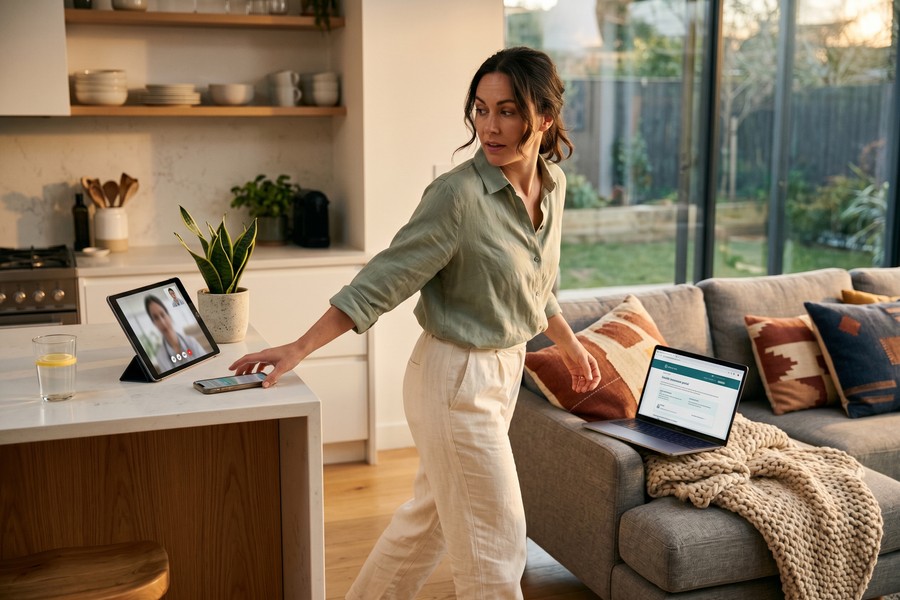 Person using a password manager app on a smartphone to log into a telehealth portal