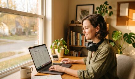 Freelancer working independently at a desk using productivity tips to stay focused without a manager