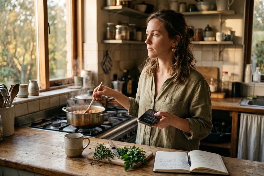 Person logging a completed habit on a phone immediately after finishing a workout at gym