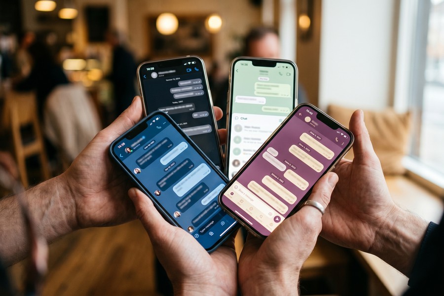 Side-by-side phone screens showing iOS 18 Send Later and Google Messages schedule options