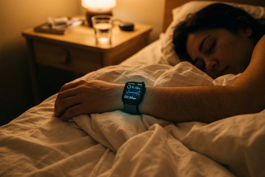 Apple Health app sleep dashboard showing REM, Core, and Deep sleep stage breakdown over one week